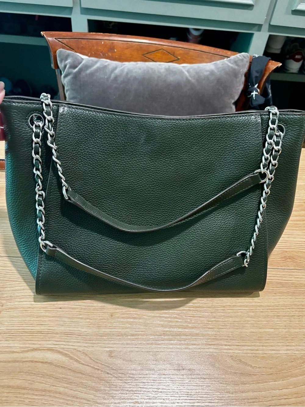 Tory Burch “Britten” Tote in olive/poblano green Pebbled Leather